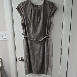 H&M Elegant Checkered Midi Dress in Brown